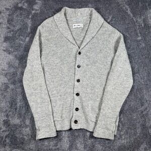 Line of Trade Mens Shetland Wool Shawl Collar Cardigan Sweater Grey Large Ribbed